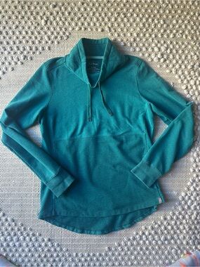 L.L. Bean Sweatshirt Women's Size M Teal Mixed Knit Pullover Pockets